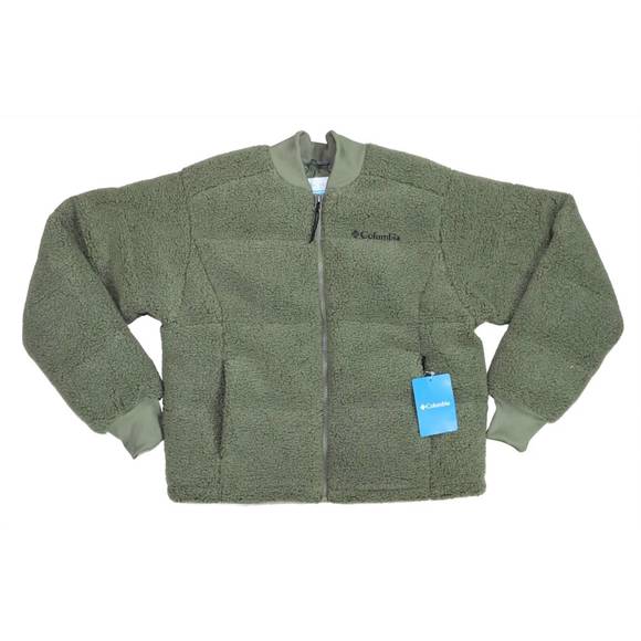 NEW COLUMBIA women's full zip insulated faux sherpa fleece jacket in stone green - Picture 1 of 3